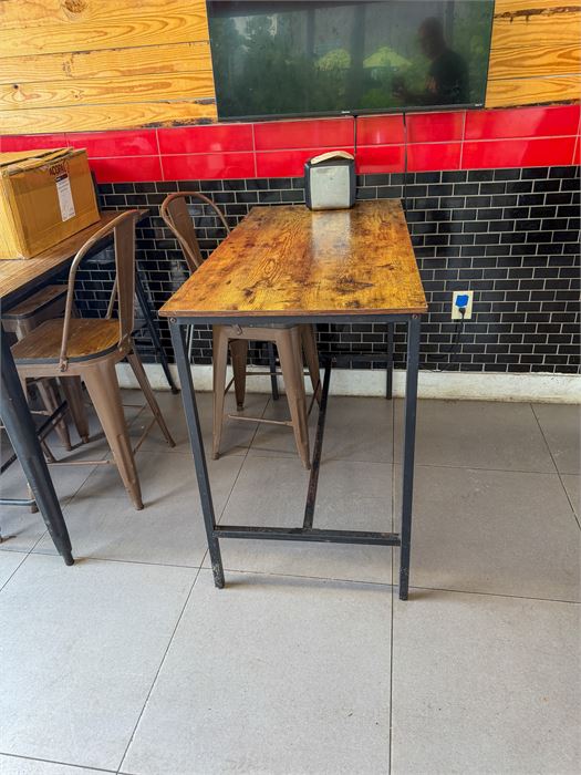 Rustic Woodgrain Dining Table with (1) Metal Stool