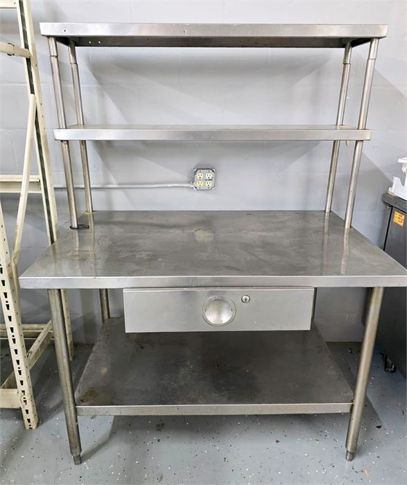🛠️ Stainless Steel Work Station with Overshelf & Drawer