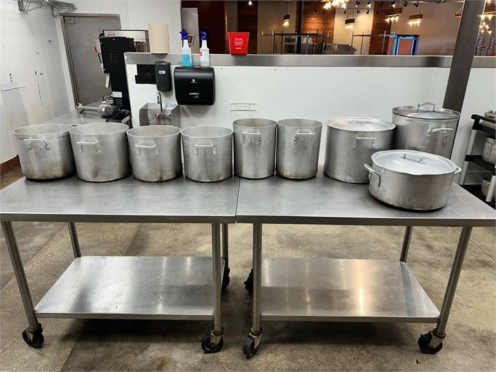Combo Lot of Stock Pots & (2) Two Stainless Tables