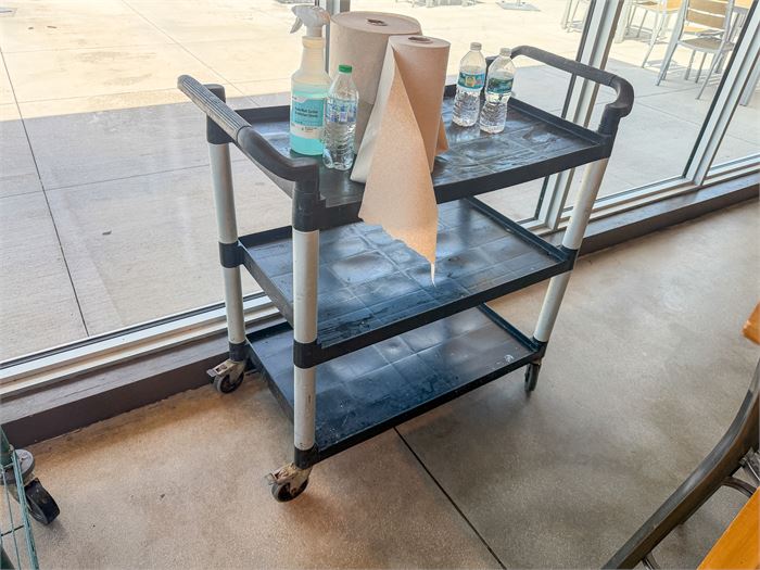 🛒🧹 Commercial 3-Shelf Utility Service Cart | Heavy-Duty Rolling Bus Cart
