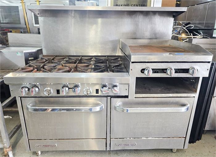 🔥 SOUTHBEND 60" GAS RANGE W/ 6 BURNERS, GRIDDLE & DOUBLE OVENS MISSING KNOBS