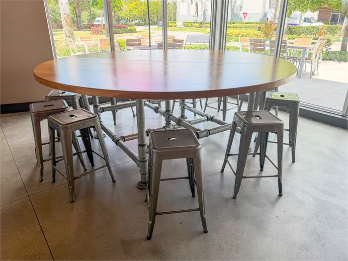 🪑🍽️ Commercial Community Dining Table – 72" Round Wood Table with (12) Industr