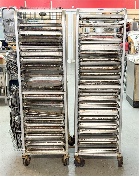 (2) Two Sheet Pan Racks on Casters With Sheet Pans