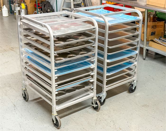 (2) Two Sheet Pan Racks on Casters With Sheet Pans