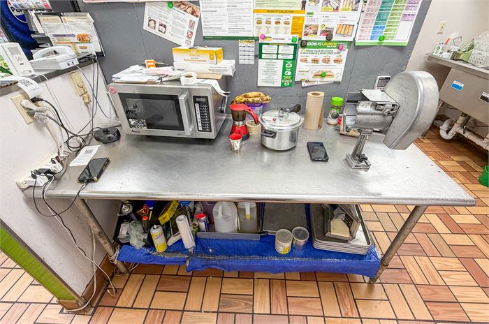 🔪 72" Stainless Steel Work Table With Nemco Vegetable Chopper.