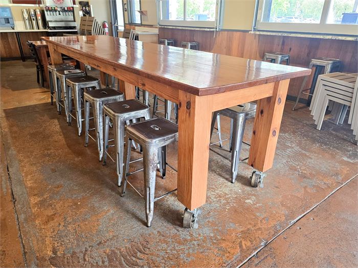 🪵🔥 Massive 142" Solid Wood Community Dining Table w/ 12 Industrial Metal Stool