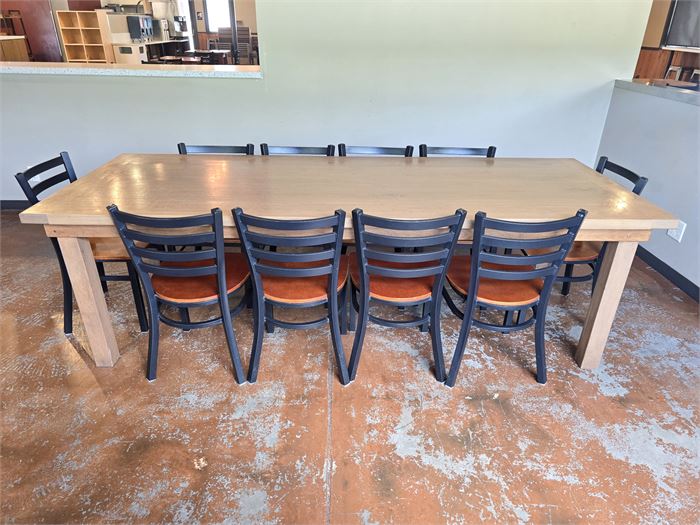 🪵🍽️ Solid Wood Farmhouse Community Dining Table w/ 10 Chairs – Dining Set
